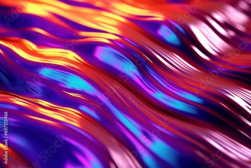 Iridescent liquid metal surface with ripples background. Backdrop for design. AI generated, human enhanced