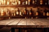 Blurred Wine Cellar Background with Empty Wooden Table Display