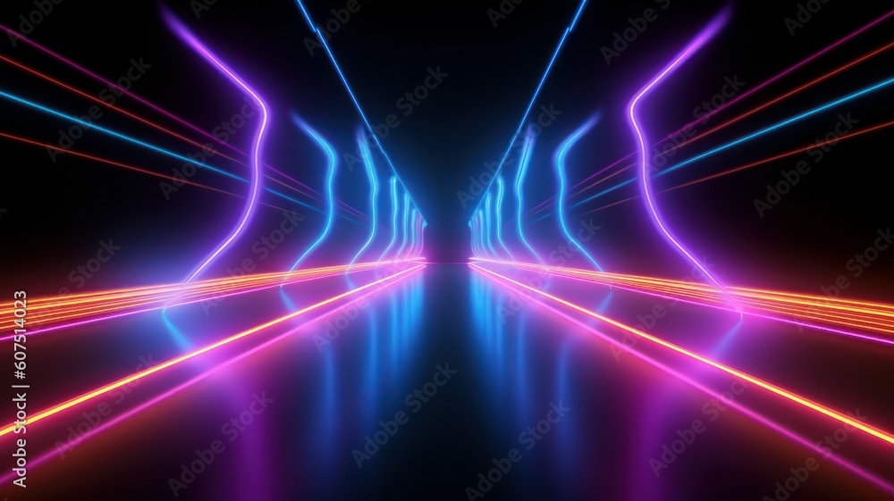 Spectrum neon lights abstract background. Futuristic corridor. AI generated, human enhanced Spectrum neon lights abstract background. Futuristic corridor. AI generated, human enhanced