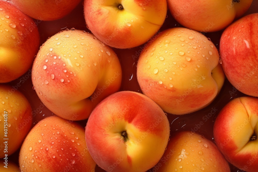 Appetizing delicious peaches texture. The concept of proper nutrition and vitamins in the crop. AI generated Appetizing delicious peaches texture. The concept of proper nutrition and vitamins in the crop. AI generated