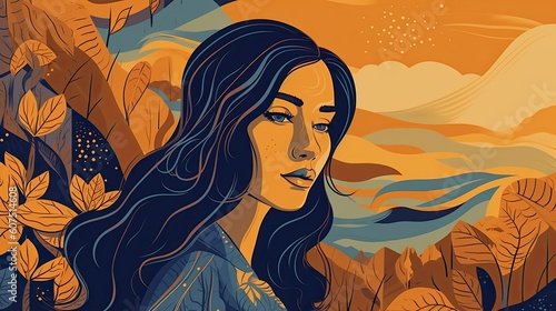 Young happy woman an illustration vintage poster style - made with Generative AI tools