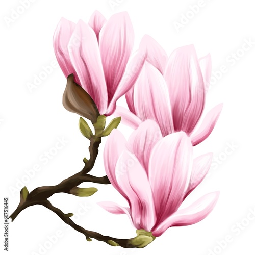 pink Flower tulip Magnolia bloom realistic isolated illustration. colourful Floral sketch, design for Flowers shop logo or print. cute botanical tattoo  © Anastasiia
