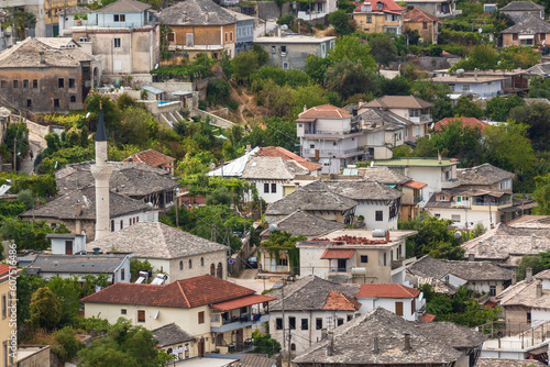 Cityscape of Gjirokaster old town, Albania. Christian church and old ottoman houses in Gjirokaster, Albania close-up © Анастасия Смирнова