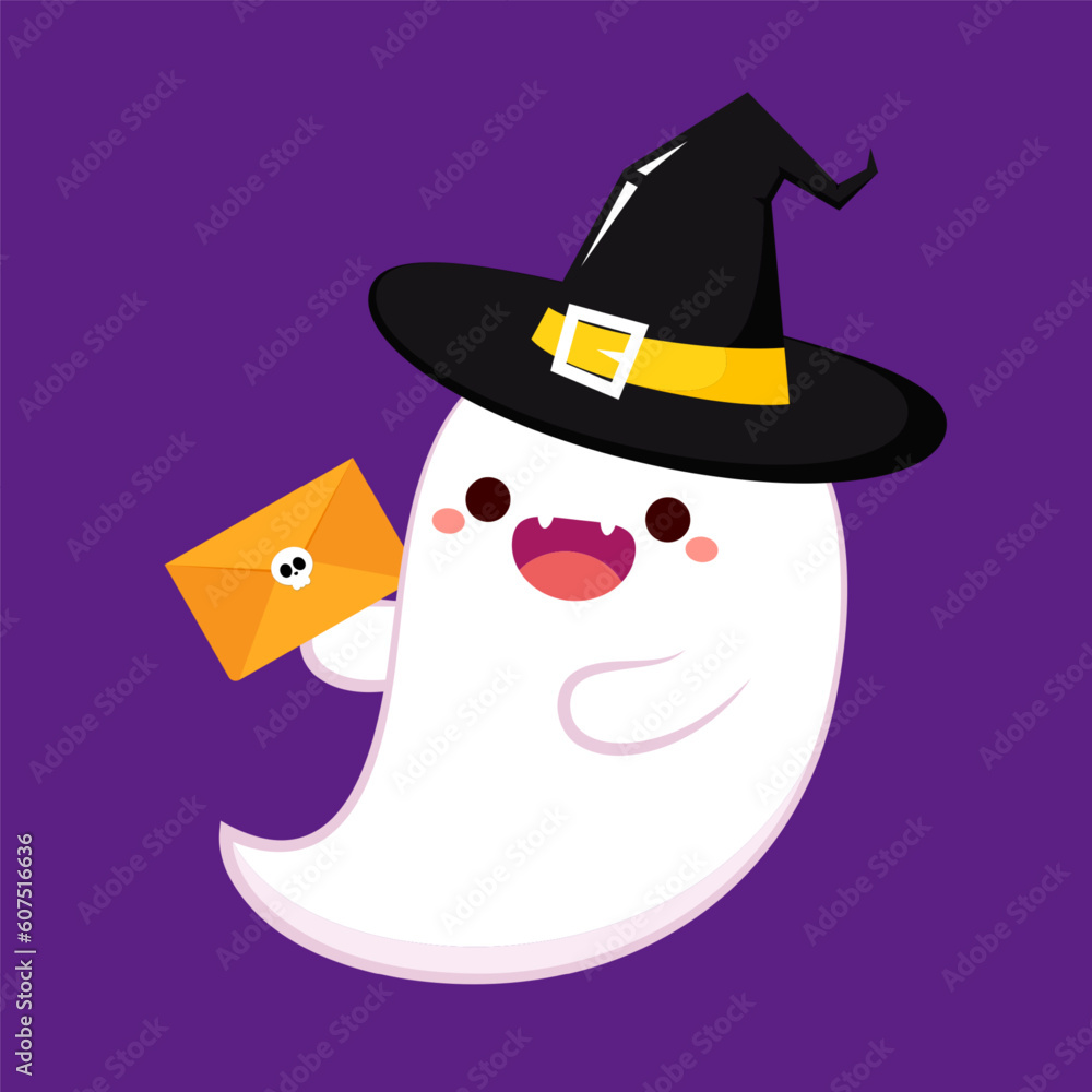 Cute Ghost in Halloween day. The ghost mascot. cartoon vector. Shoping bag. Halloween Card or Envelope vector.