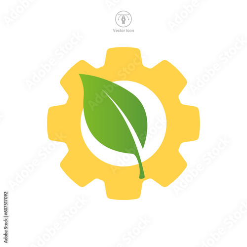 Leaf and gear. Eco industry Icon symbol template for graphic and web design collection logo vector illustration