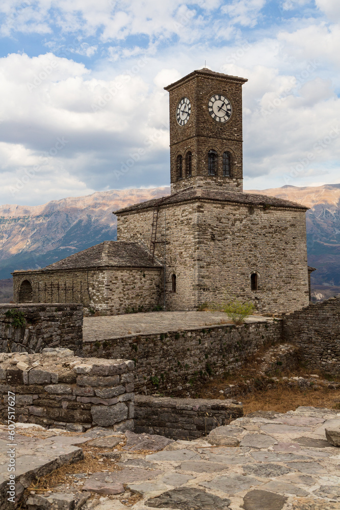 Clock tower of castle in Gjirokaster, Albania Clock tower of castle in Gjirokaster, Albania