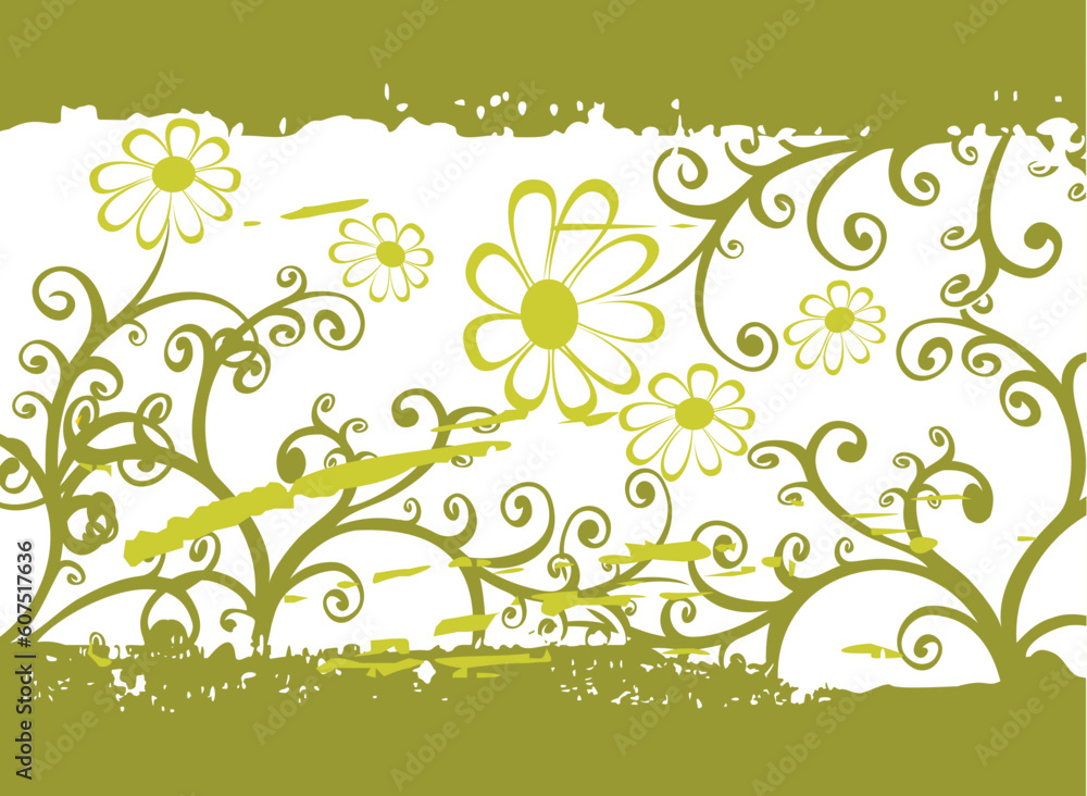 Abstract grunge green floral pattern on a white background. Abstract grunge green floral pattern on a white background.