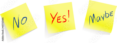 Yes / No / Maybe / yellow note pages / vector Will help you to accept the decision or to inform them about your decision :)