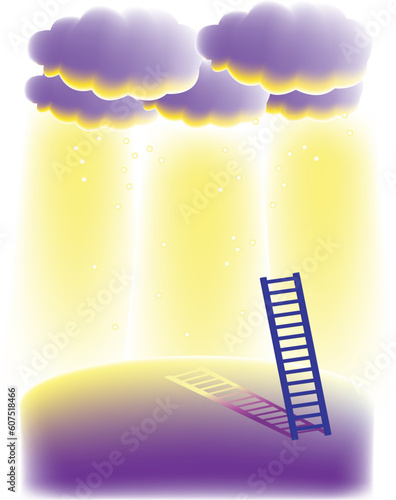 vector illustration for a stairways and a golden light from clouds, metaphors, imagination