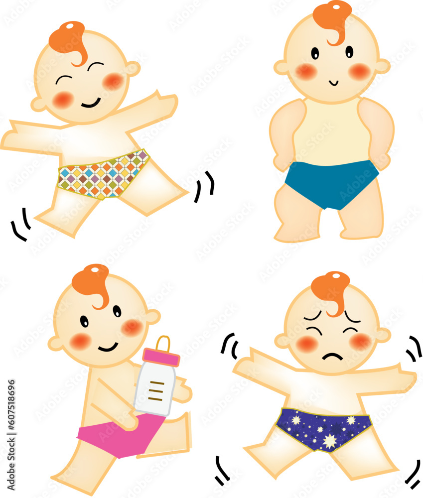 A series of baby action, expression, vector, illustration