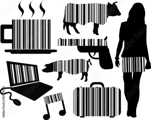 Editable vector illustrations of objects with integrated barcodes