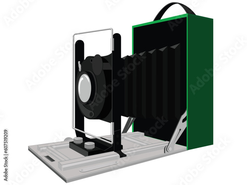 Antiquarian old camera in a vector on a white background