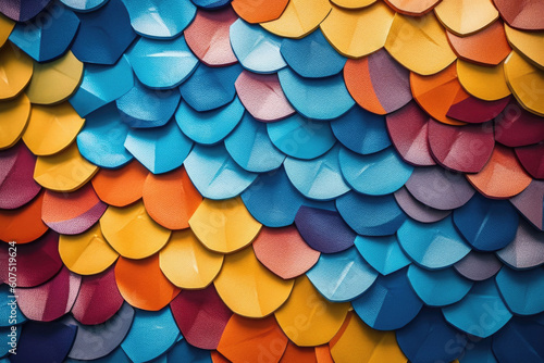 Background made of pieces of colorful leather material in the form of fish scales. Generative AI