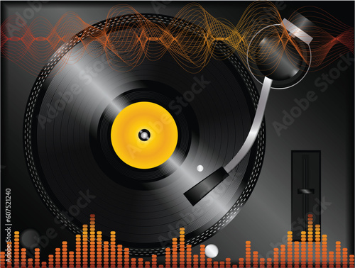 Vector illustration of turntable and vinyl disc