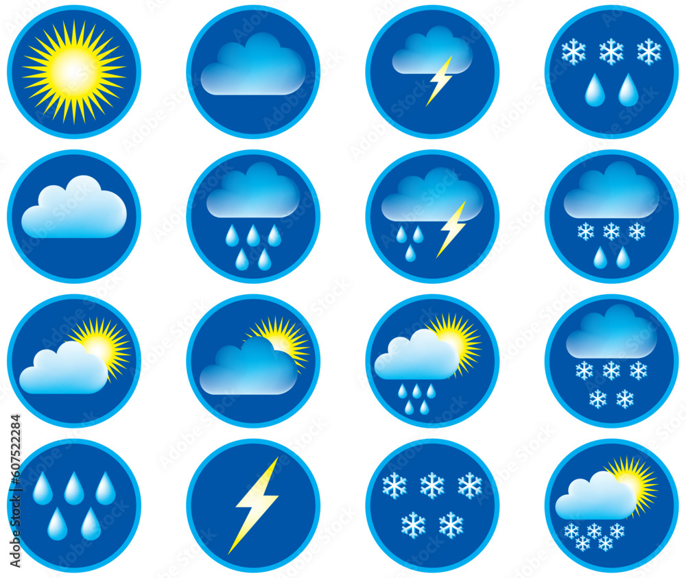 Symbols for the indication of weather. Vector illustration.