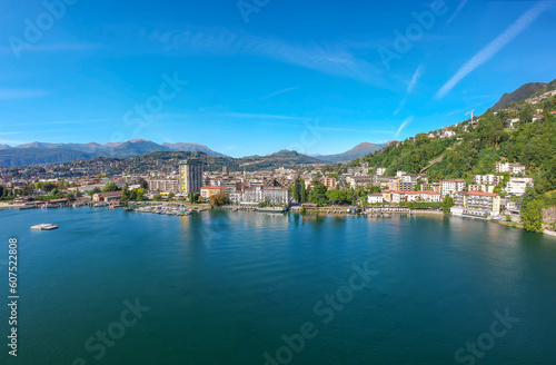 Panorama of Lugano city and lake, Ticino canton, Switzerland, Europe