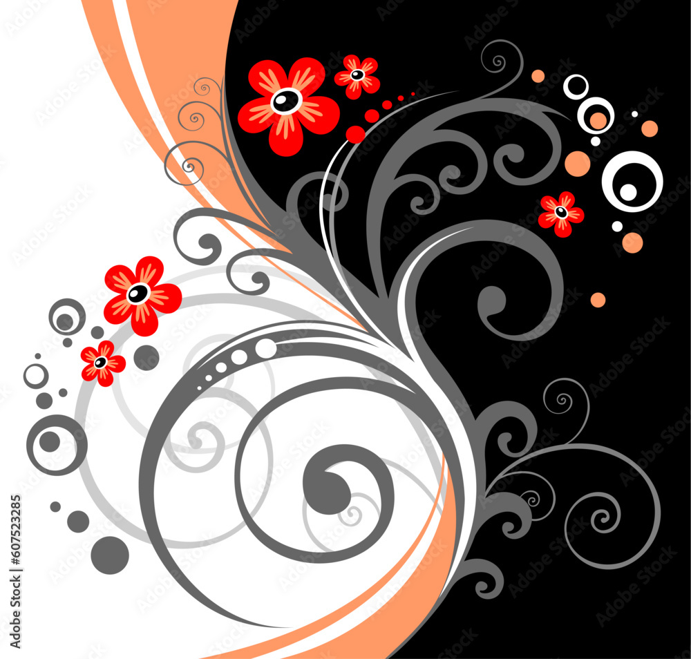 Abstract flowers pattern on a black background. Abstract flowers pattern on a black background.