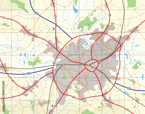 Detailed editable vector generic map with no names and all elements as separate objects