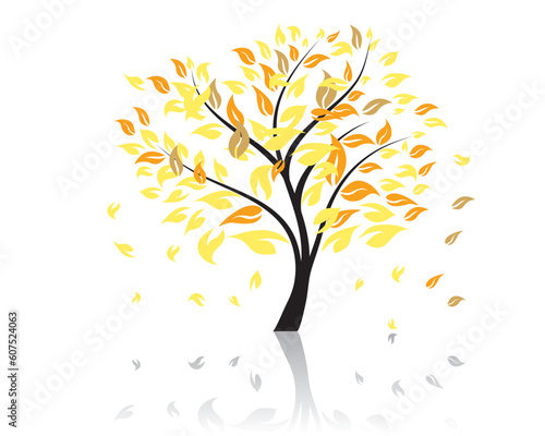 Vector illustration of autumn tree with falling leaves