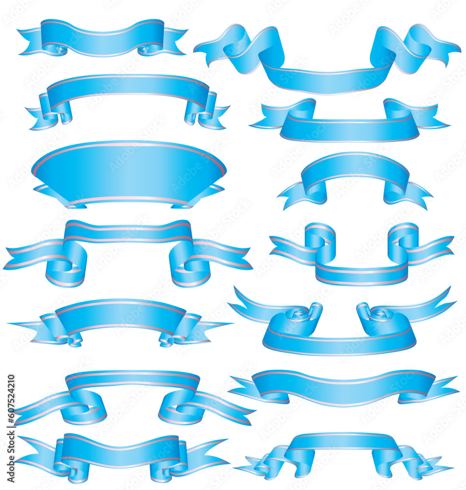 big collection of vector azure ribbons on white big collection of vector azure ribbons on white