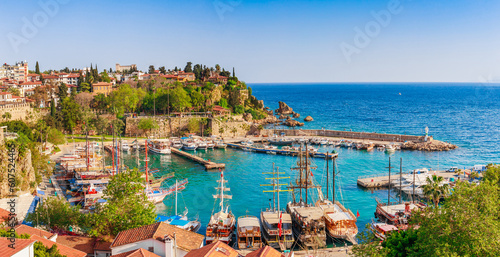 Kaleici port in Antalya  Turkey. Old town and harbor in sunny summer