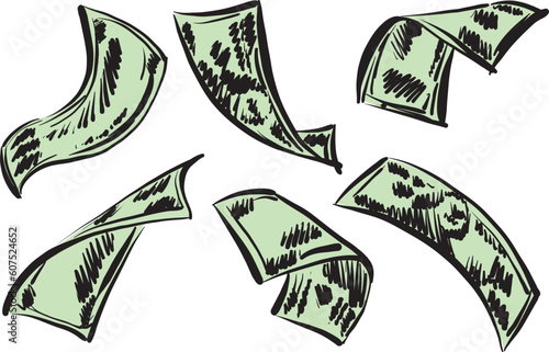 Flying dollars bills dollar american us dollars falling flowing design vector illustration