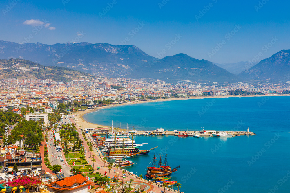 Alanya city, Antalya district, Turkey. Sunny summer and blue sea