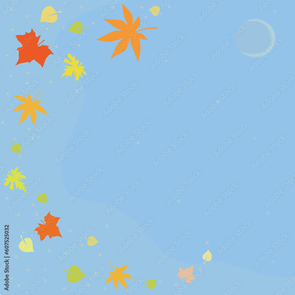 The autumn sky with the moon and falling leaves The autumn sky with the moon and falling leaves
