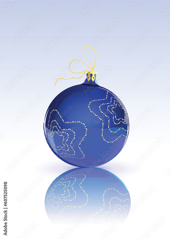 Vector Illustration of blue Christmas Ball decorated with snowflake on blue Background with reflection Vector Illustration of blue Christmas Ball decorated with snowflake on blue Background with reflection