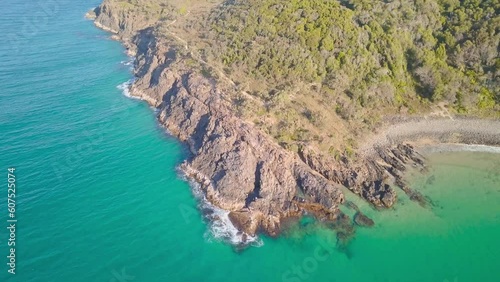 Aerial view of Devil's Kitchen cliff along the coastline, Noosa Heads, Queensland, Australia photo