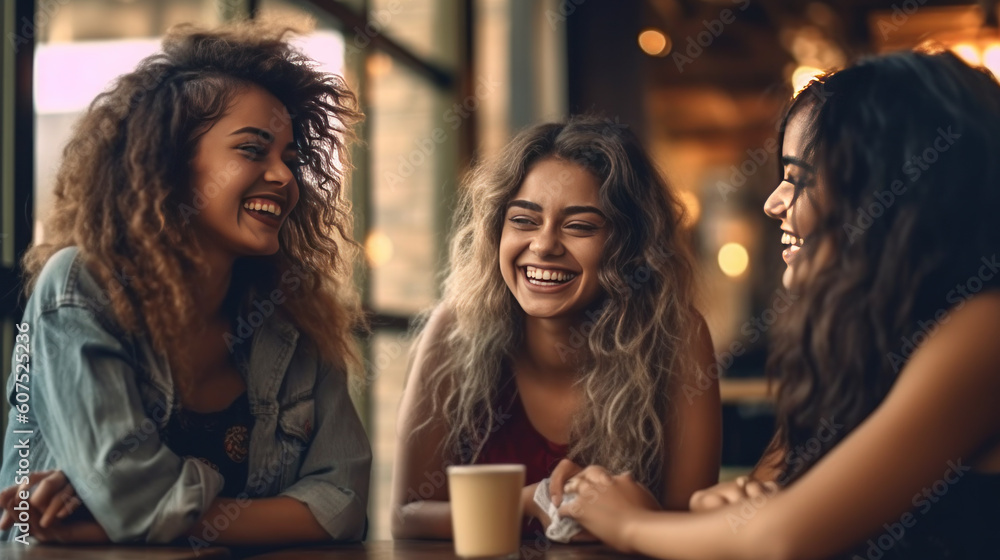 friends drinking coffee in the cafe Generative Ai