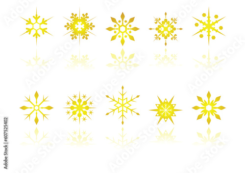 den snow crystals with reflection over white background