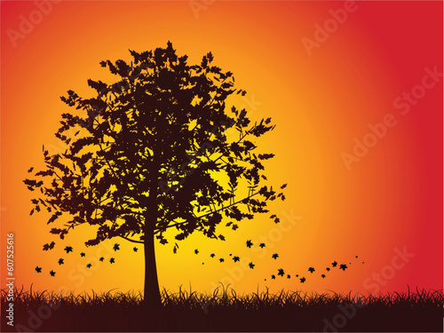 Silhouette of an autumn tree with leaves falling © Designpics