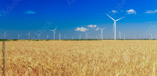 Schilderij op canvas Wind turbines generating electricity on field