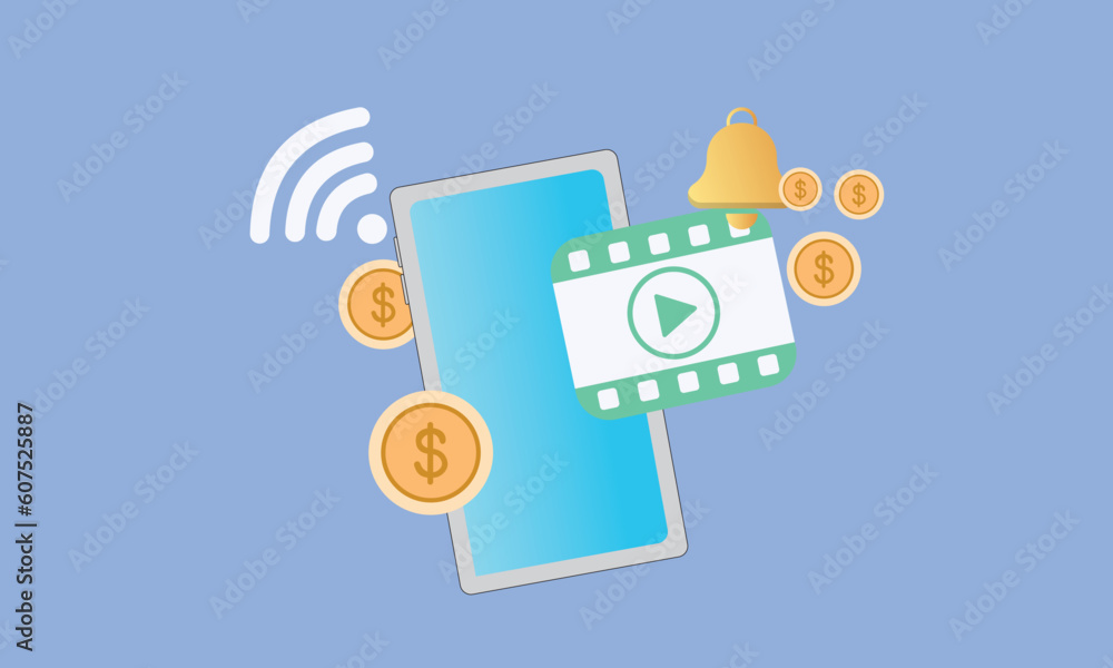 social media with live streaming and bell alert on mobile phone. Social media playing video for make money passive income concept social media with live streaming and bell alert on mobile phone. Social media playing video for make money passive income concept