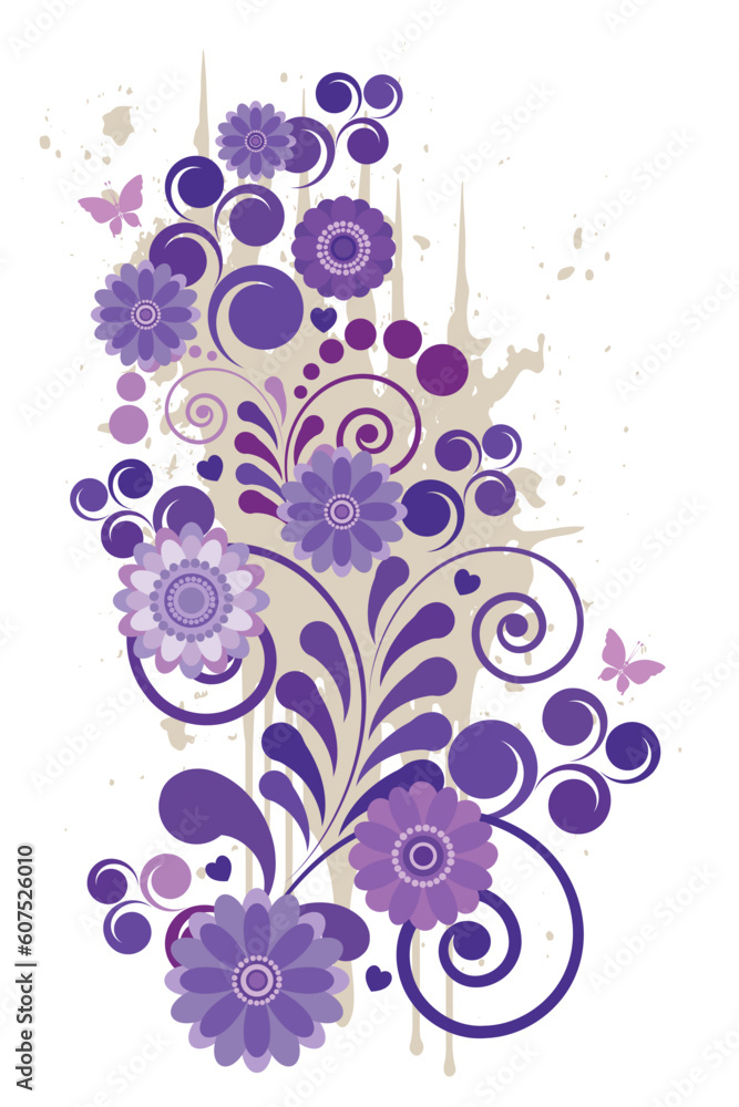 Elegant floral swirls in a trendy purple hue. Perfect for wedding invitations and romantic greetings. Vector illustration.