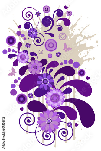 Vibrant floral border with artistic curls. A splash of color to your greetings and stylish cards designs. Vector illustration.
