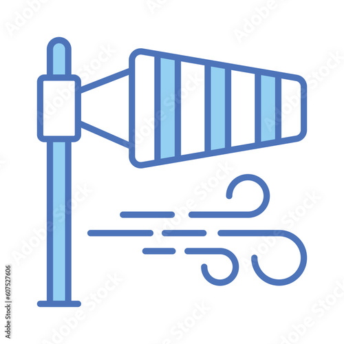 A cone mounted on a mast showcasing windsock icon, Getting weather forecasting tool, editable icon of windbag