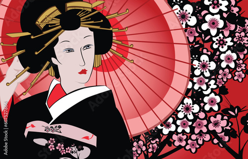 vector illustration of a japanese geisha