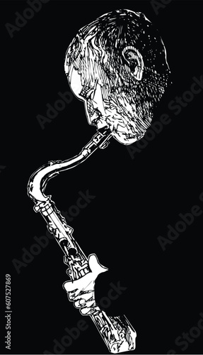Ink drawing vector illustration of a jazz saxophonist