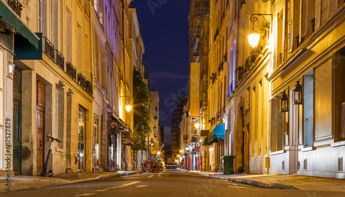 Night street view in Paris  France  Europe. Old architecture
