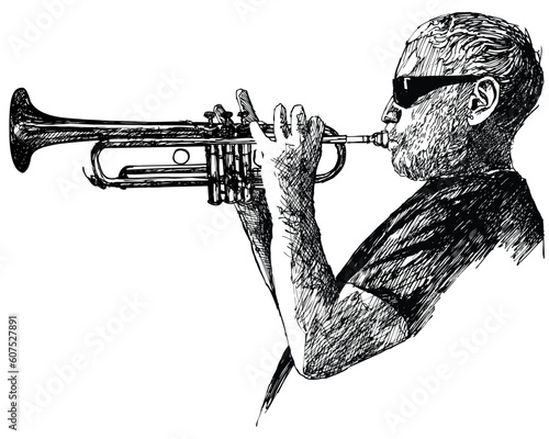 Ink drawing vector illustration of a jazz trumpet player