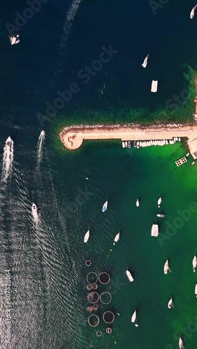 Vertical aerial view of boats along Port Andratx pier, Palma de Mallorca, Balearic Islands, Spain. photo