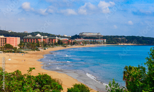 Beach near Alanya  Antalya  Turkey. Sunny summer  sand and blue sea