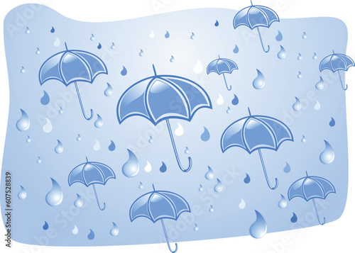 Downpour and umbrellas in the summer