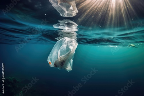 Ocean Pollution: Plastic Bag Drifting in the Sea