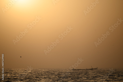 Sunset on the Senegalese Sea with boats