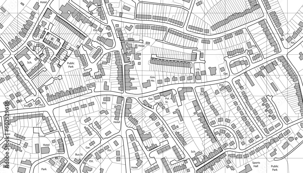 Editable vector illustrated map of housing in a generic town