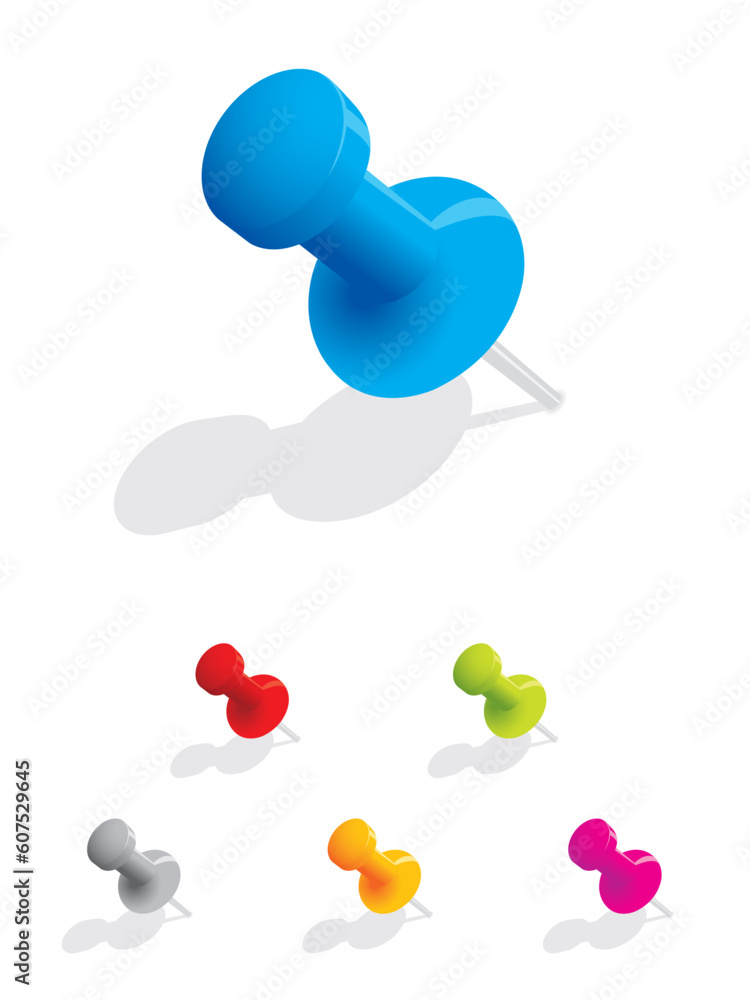 Set of colourful push pins. Please check my portfolio for more stationary illustrations. Set of colourful push pins. Please check my portfolio for more stationary illustrations.