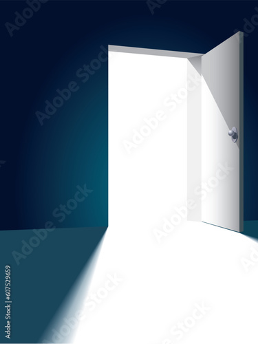 Open bright door opposite to dark wall